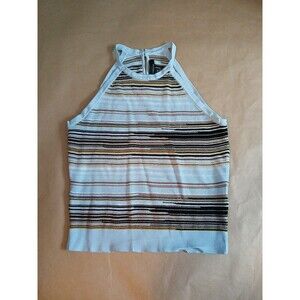 White House Black Market Tank Top Blouse Womens M Blue Striped
